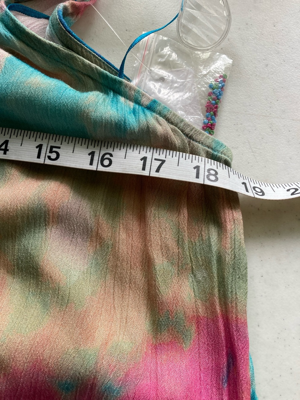 Soft Surroundings Pink, Teal & Cream Beaded Tie-Dye Maxi Verona Dress - Picture 12 of 15